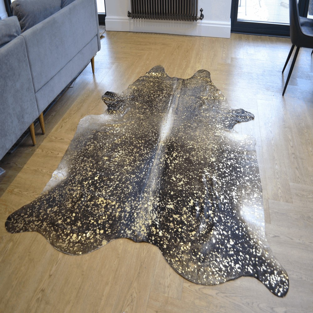 Natural Metallic Cowhide 340902 Rugs in Gold Brown